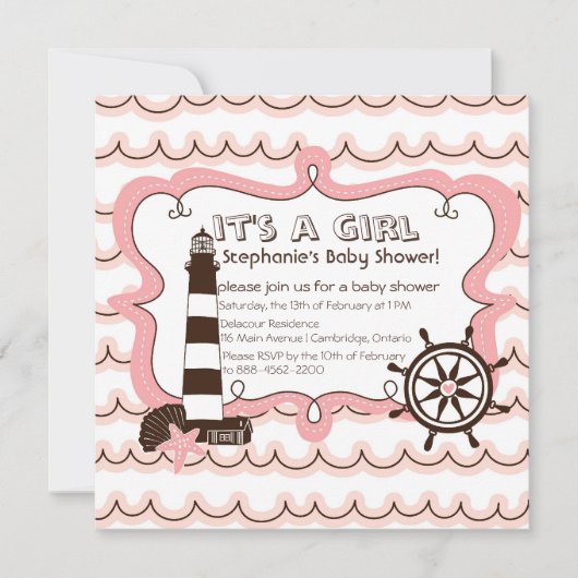 Invitation Pink Nautical C'est une fille Baby shower Invitati (Devant)