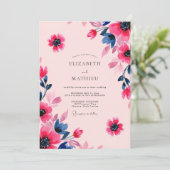 Invitation Pink Navy Artistic Summer Wedding (Debout devant)