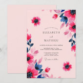 Invitation Pink Navy Artistic Summer Wedding (Devant / Derrière)