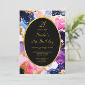 Invitation Pink, Navy Blue and Gold Ink Birthday Party (Debout devant)