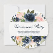 Invitation Pink Navy Blue Boy Blush Floral Retraite Party (Devant)