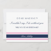 Invitation Pink & Navy Blue Stripes Serez-Vous Ma Femme D'Acc (Devant)