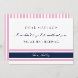 Invitation Pink & Navy Blue Stripes Serez-Vous Ma Porte-Mère 