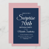 Invitation Pink Navy Blue Surprise 70e anniversaire Invitatio (Devant / Derrière)