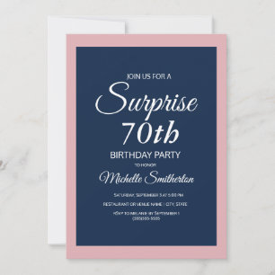 Invitation Pink Navy Blue Surprise 70e anniversaire Invitatio