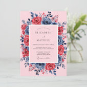 Invitation Pink Navy Lush Spring Wedding (Debout devant)