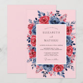 Invitation Pink Navy Lush Spring Wedding (Devant / Derrière)