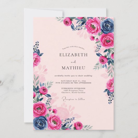 Invitation Pink Navy Opulent Romantic Wedding (Devant)