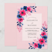 Invitation Pink Navy Vibrant Spring Wedding (Devant / Derrière)