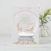 Invitation Pink Neige Globe Ours Deer Girl Baby shower (Debout devant)