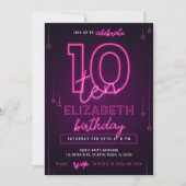 Invitation Pink Neon 10e fête d'anniversaire Faisons de la fo (Devant)