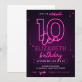 Invitation Pink Neon 10e fête d'anniversaire Faisons de la fo (Devant / Derrière)