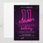 Invitation Pink Neon 11e fête d'anniversaire Faisons de la fo (Devant / Derrière)