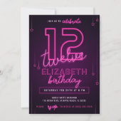 Invitation Pink Neon 12e fête d'anniversaire Faisons éclater (Devant)