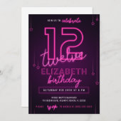Invitation Pink Neon 12e fête d'anniversaire Faisons éclater (Devant / Derrière)