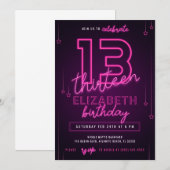 Invitation Pink Neon 13e fête d'anniversaire Faisons de la fo (Devant / Derrière)