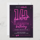 Invitation Pink Neon 14e fête d'anniversaire Faisons de la fo (Devant)