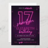Invitation Pink Neon 17e fête d'anniversaire Faisons la fête (Devant / Derrière)