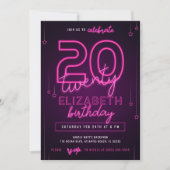 Invitation Pink Neon 20e fête d'anniversaire Faisons de la fo (Devant)