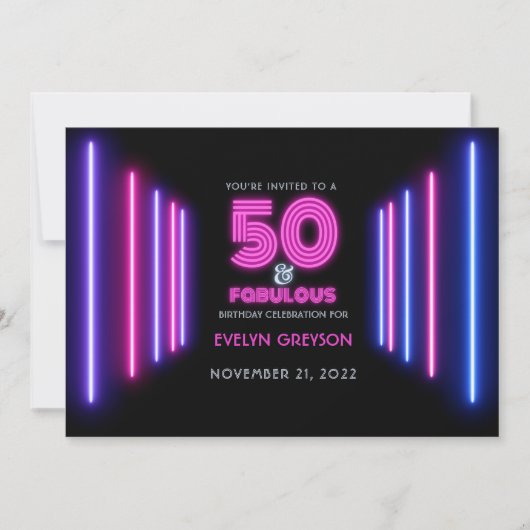 Invitation Pink Neon 50 & Fabulous 50th Birthday Party (Devant)