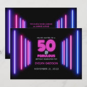 Invitation Pink Neon 50 & Fabulous 50th Birthday Party (Devant / Derrière)