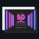 Invitation Pink Neon 50 & Fabulous 50th Birthday Party<br><div class="desc">Un néon rose flashy 50 et fabuleuse invitation à la fête du 50e anniversaire. Les néons verticaux sur un arrière - plan noir créent un cadre parfait pour votre anniversaire. Ajoutez simplement vos coordonnées à la carte et envoyez-les à vos amis et à votre famille. Ils vont vous mettre au...</div>
