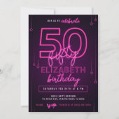 Invitation Pink Neon 50e fête d'anniversaire Faisons éclater (Devant)