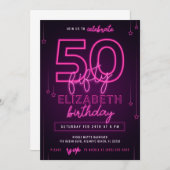 Invitation Pink Neon 50e fête d'anniversaire Faisons éclater (Devant / Derrière)