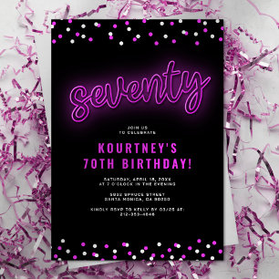 Invitation Pink Neon adulte 70e anniversaire