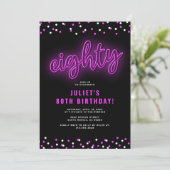 Invitation Pink Neon adulte 80e fête d'anniversaire (Debout devant)