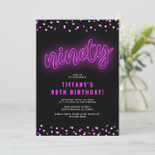 Invitation Pink Neon adulte 90e fête d'anniversaire (Debout devant)