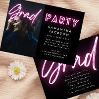 Pink Neon Elegant Ombre Grad Photo Party