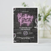 Invitation Pink Neon fête d'anniversaire Customisée Invitatio (Debout devant)