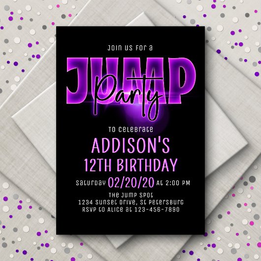 Invitation Pink Neon Jump Party Anniversaire
