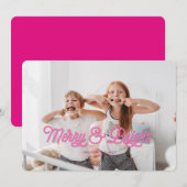 Invitation Pink Neon Merry & Bright Christmas Card (Devant / Derrière)