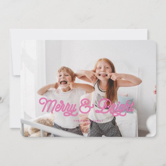 Invitation Pink Neon Merry & Bright Christmas Card (Devant)