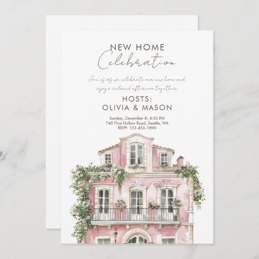Invitation Pink new home celebration Housewarming (Devant / Derrière)