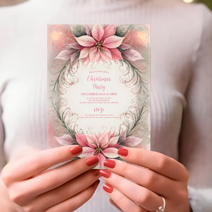 Invitation Pink Noël Poinsettia Hiver Mariage de verdure