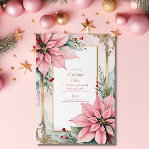 Invitation Pink Noël Poinsettia Hiver Mariage de verdure