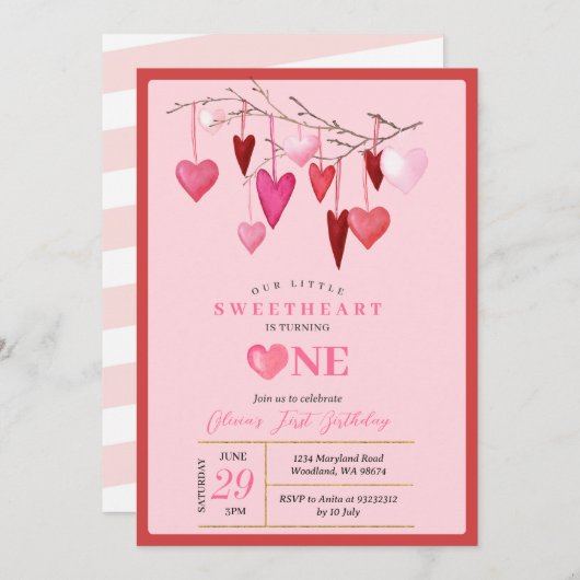 Invitation PINK Notre Petite Amoureuse Saint Valentin 1er ann (Devant / Derrière)