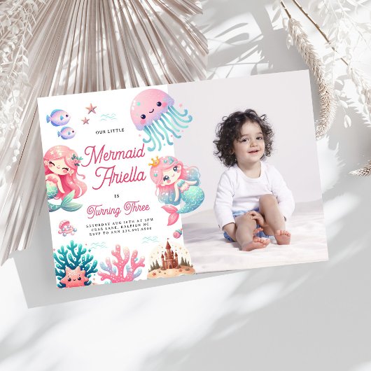 Invitation Pink Notre Petite Fille Sirène Fête d'Anniversaire