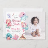 Invitation Pink Notre Petite Fille Sirène Fête d'Anniversaire (Devant)
