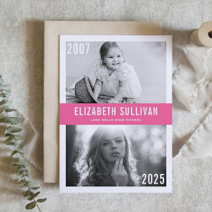 Invitation Pink Now and then Photo Collage Graduation