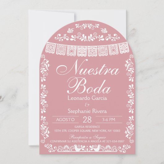 Invitation Pink Nuestra Boda Papel Picado Spanish Wedding (Devant)