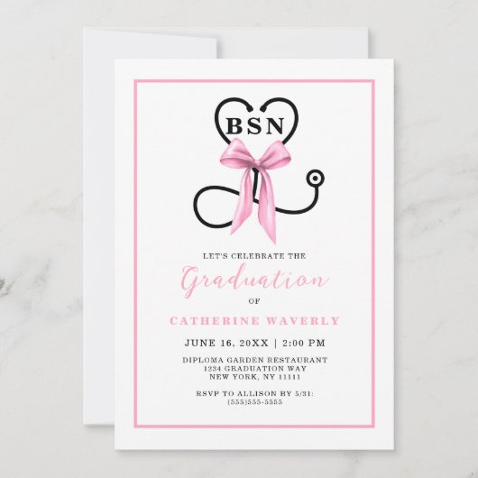 Invitation Pink Nursing School BSN Graduation Party (Devant)
