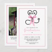 Invitation Pink Nursing School BSN Graduation Party (Devant / Derrière)