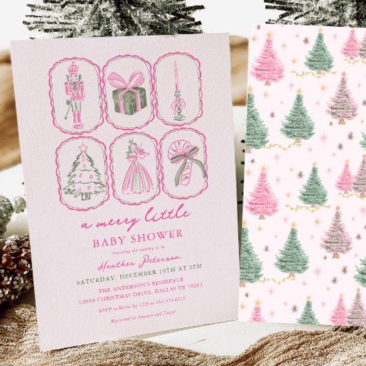 Invitation Pink Nutcracker A Merry Little Baby Shower