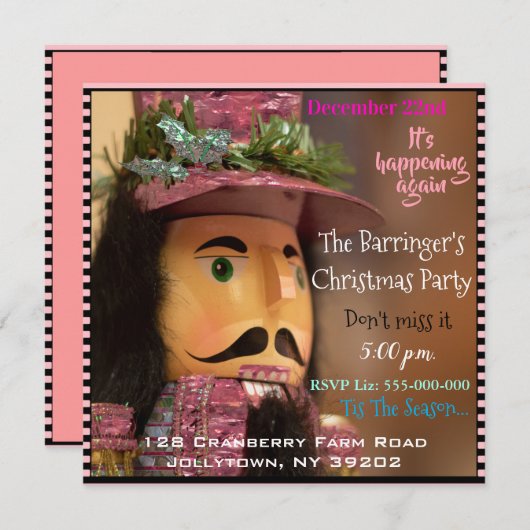 Invitation Pink Nutcracker Chic Noël Party (Devant / Derrière)