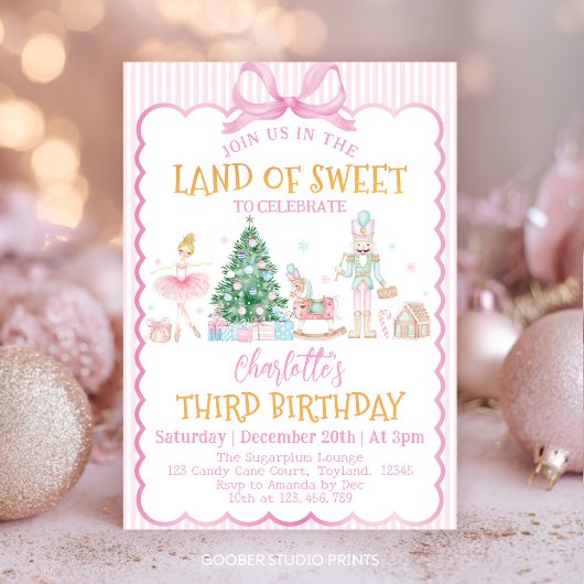 Invitation Pink Nutcracker Christmas Land Of Sweet Birthday