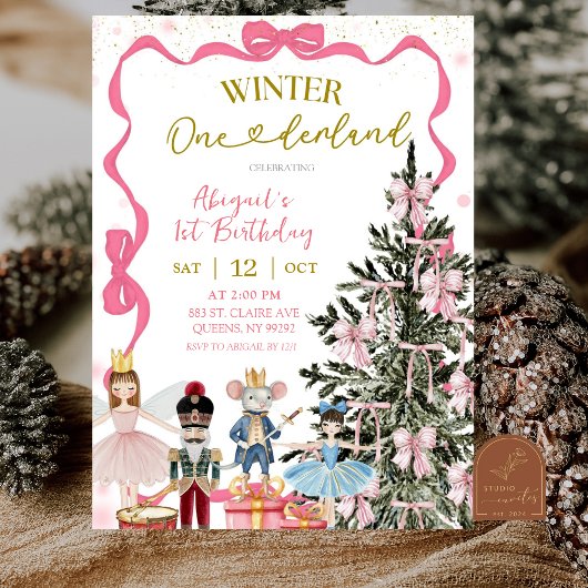 Invitation Pink Nutcracker Christmas Onederland Birthday